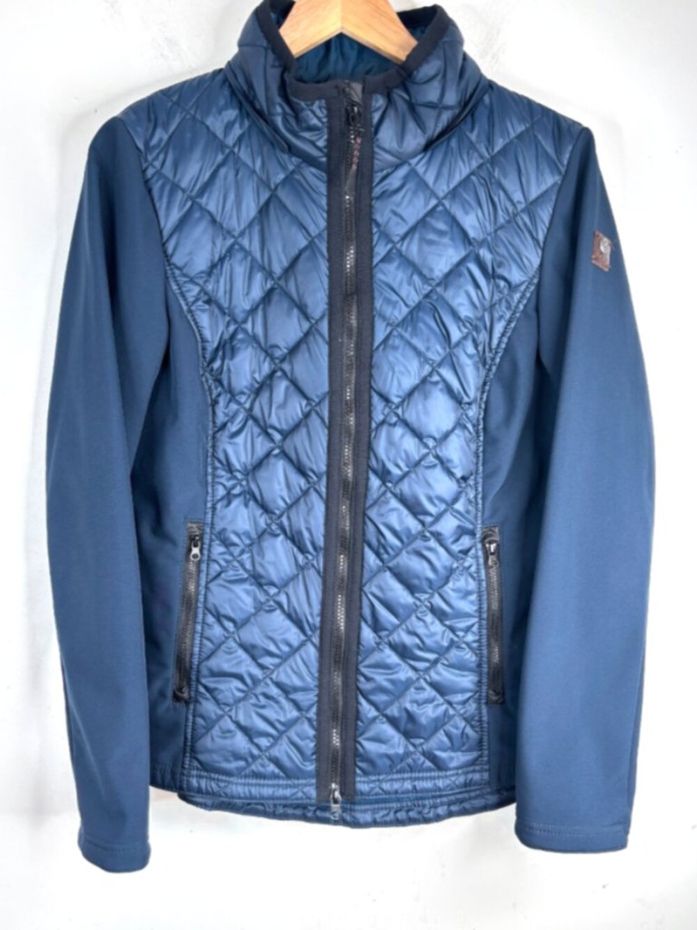 Tom Tailor Authentic Design Womens L Hybrid Quilted Softshell Jacket Blue Puffer